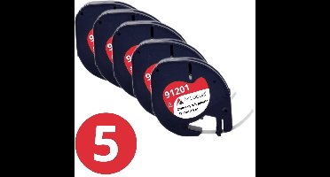 5x Dymo Compatible Letratag Navulling Label tape 91201 - Plastic - Zwart op wit - 12 mm x 4 m - S0721610 - Ar Labels - Zelfklevend - Multifunctioneel - Label tape cassette voor Dymo LetraTag Labelprinter