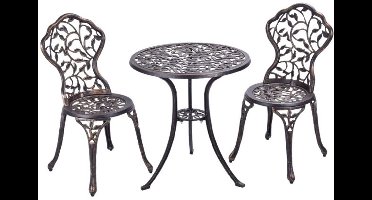 SureDeal® - Bistroset 3-Delig - Gegoten Aluminium - 60,5x65 cm - Antiek Brons - Buiten Tafel en Stoelen