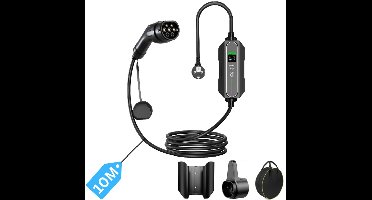 Mobiele Thuislader 3,7 kW set met ophangmateriaal en tas - IP67 Waterdicht - Type 2 vanaf stopcontact EU - 8A-16A - 1 Fase - 10 meter