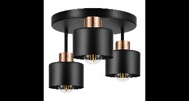 Zwarte hanglamp met koperen details, 3xE27, loftstijl