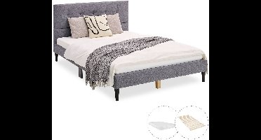 Homestyle4u Gestoffeerd bed - 140x200 cm - Tweepersoonsbed - met matras - Grijs