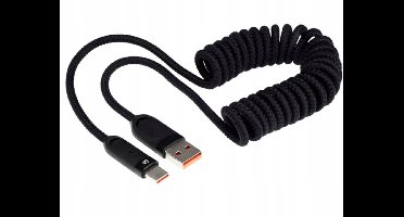 Spiraalkabel USB naar USB-C 100W 1.8m Zwart - Snel Laden & Data