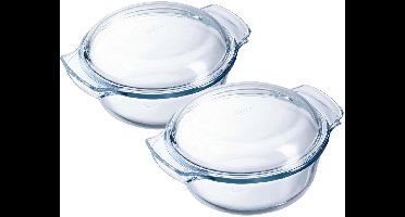 Pyrex ronde glazen ovenschaal met deksel - 2x - 2,1 liter - 22 x 13 x 5 cm - Ovenschotel schalen - Bakvorm