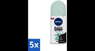 5 x Nivea - Deodorant - Roller - Black & White Invisible - Active - 50 ml - Nivea Men Deodorant Roller - Anti-transpirant - 48 Uur Bescherming - Witte Strepen Voorkomen - Gele Vlekken Voorkomen