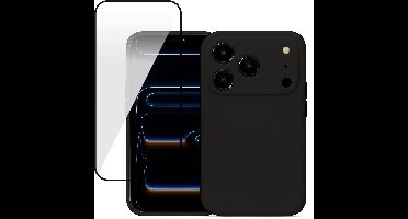 Hoesje geschikt voor iPhone 17 Pro - Screenprotector Volledig Dekkend Glas - Mat Back Case Zwart
