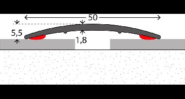 Aluminium dorpelprofiel zelfklevend - overgangsprofiel - rond - afwerkingsprofiel - 50mm x 2,70mtr