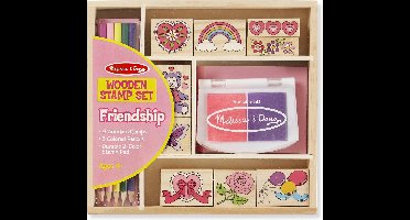 Melissa & Doug Houten stempelset: Vriendschap - 9 stempels, 5 kleurpotloden en 2-kleurig stempelkussen