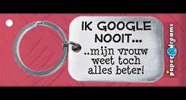 Paper Dreams | RVS Sleutelhanger | Ik google nooit... mijn vrouw weet toch alles beter!