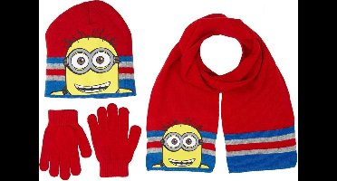Minions winterset - Model "Smiling Minion" - Handschoenen, sjaal en muts - Rood - 52 cm