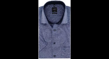 OLYMP Luxor modern fit overhemd - korte mouw - blauw structuur (contrast) - Strijkvrij - Boordmaat: 39