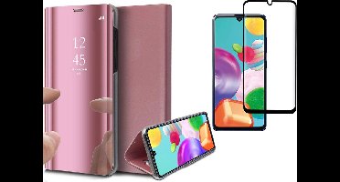 Hoesje geschikt voor Samsung Galaxy A41 - Screen Protector FullGuard - Book Case Spiegel Roségoud & Screenprotector