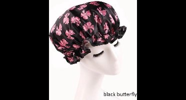 Dikke 1 Stuks Douche muts - Shower Cap - Black Butterfly - Waterdicht - BadMuts  - Dubbele Laag - Douchemuts Haar Cover Bedekking - Vrouwen Benodigdheden DoucheCap Badkamer Accessoires