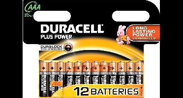 Duracell Plus alkaline AAA-batterijen, verpakking van 12