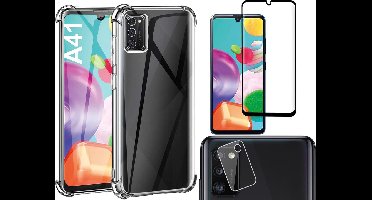 Hoesje geschikt voor Samsung Galaxy A41 - Transparant Shock Proof Case + Screen Protector Full + Camera Protector