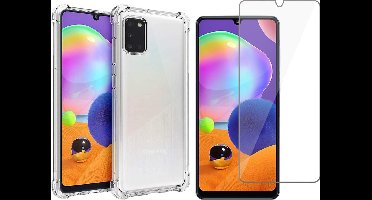 Hoesje geschikt voor Samsung Galaxy A31 - Anti Shock Proof Siliconen Back Cover Case Hoes Transparant - Tempered Glass Screenprotector