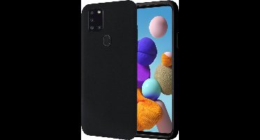Hoesje geschikt voor Samsung Galaxy A21s - Matte Back Cover Microvezel Siliconen Case Hoes Zwart