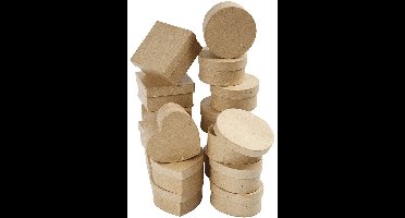 Medium Dozen - Handgemaakte Dozen Papier Maché - DIY Decoratie Dozen - Vier Verschillende Designs - Diameter 10-12 cm - Hoogte 5 cm - 28 Stuks