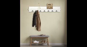 Kapstok - Wandkapstok - Wandplank - Muur Hanger - Modern Stijl Kapstok - Natuurlijk Hout - Houten Kleerhanger - MDF Wit - 7x2 Haken - 106 cm