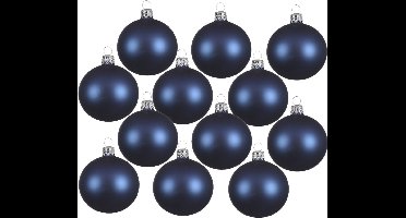 Decoris kerstballen - 12x - donkerblauw - 8 cm - glas - mat - velvet - kerstversiering