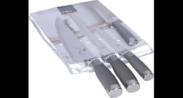 Excellent Houseware chef keuken messen set 4 delig - rvs metaal/kunststof - handvat grijs