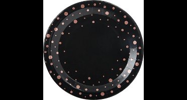 Wegwerpbordjes - zwart rozegoud - stippen - 8 stuks - 23cm