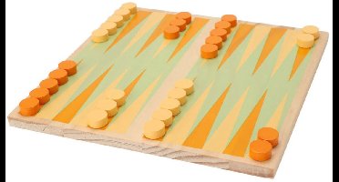 Houten bordspel backgammon reisspel compact formaat 20x20cm.