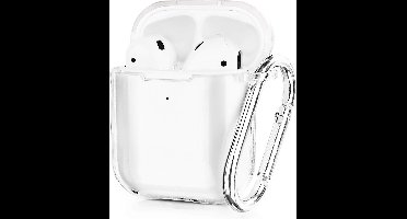 Cazy Siliconen Hoesje geschikt voor Apple Airpods 1/2 - Inclusief karabijnhaak - Beschermt tegen krassen en stoten - Transparant