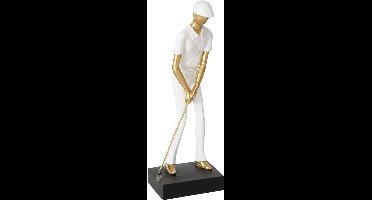 Golf - Man - Actie - Beeld - Modern - Wit - Goud - 28.5x10x7.5cm - Polyresin.