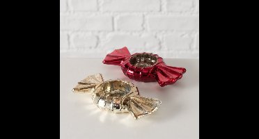 Waxine houder - Bonbon - Snoepjes - 2 set - Theelicht houder - Goud - Rood - Glas - 14 cm