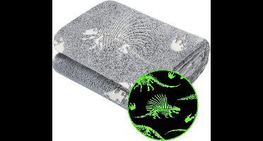 Dinosaurus deken - fleece - plaid - grijs - glow in the dark - 130 x 152 cm