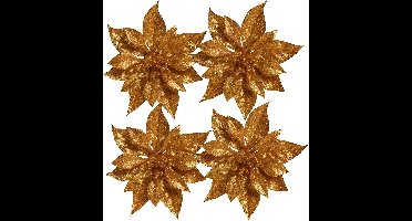 6x Kerstboomversiering bloem op clip koperen kerstster 18 cm - kerstfiguren - koperen kerstversieringen