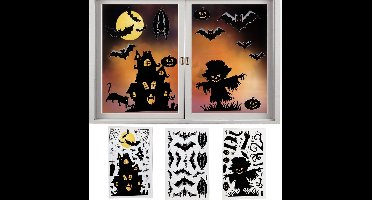 3 vellen Halloween raamstickers, Halloween raamafbeeldingen, decoratiestickers, Halloween raamdecoratie, raamstickers, griezelige spinnen, vleermuis, Halloween decoraties, raamstickers, zelfklevend