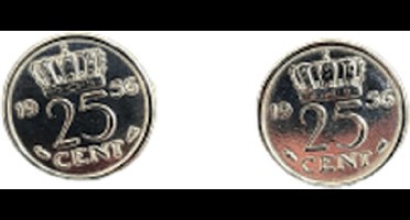 Verzilverde gulden kwartjes manchetknopen - jaar 1970