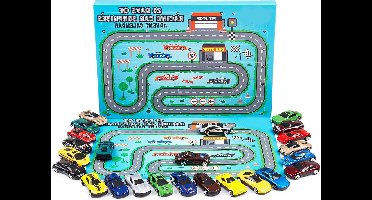 oCreon Adventskalender 2024 - 24 Mini Raceauto's en Bouwtrucks - Gegoten Speelgoed voor Kinderen