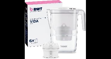 BWT Waterfilterkan VIDA + 6 Soft Extra Waterfilter Wit | Verwijdert kalk, chloor, lood & koper | 120 L per cartridge | Handmatige vervangingsindicator | BPA‑vrij | Past in koelkastdeur | Geschikt voor thee, koffie & koken