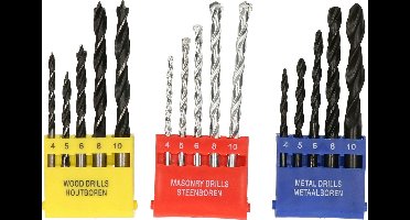 FX Tools Borenset - 15-delig - hout/metaal/steen - 4 tot 10 mm - inclusief houder