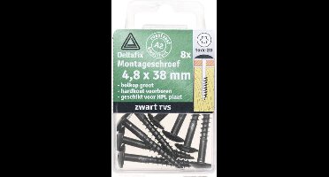 Deltafix montageschroeven 4,8 x 38 mm - RVS - zwart - 8 stuks