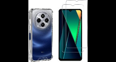 Hoesje voor Xiaomi Poco C75 backcover Shockproof siliconen Transparant en 2 stuks Screenprotector Gehard Glas