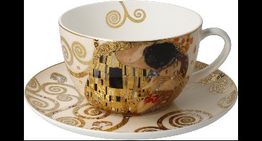 Goebel - Gustav Klimt | Kop en schotel Cappuccino De Kus | Porselein - 19cm - 500ml