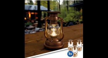 Solar tuinverlichting - Windlicht 'OiL' - Voordeelset van 3 stuks - Brons - Warm wit licht - Op zonne-energie