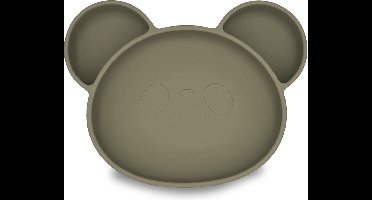 Youly® Siliconen kinderbord beer - Kinderservies - Baby servies - Baby bord - Anti Slip - Bord met zuignap - BPA vrij - Kaki Grijs
