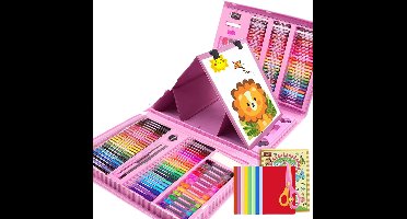 ApexArte® Tekenkoffer Kinderen - Tekendoos - Kleurpotloden - Stiften - Roze