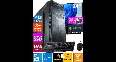 ScreenON - Allround Office PC Set - 24 Inch Monitor + Muis + Toetsenbord | Inclusief Norton 360 & USB SD Card Reader + WiFi & Bluetooth