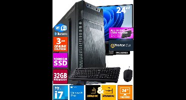 ScreenON - Allround Office PC Set - 24 Inch Monitor + Muis + Toetsenbord | Inclusief Norton 360 & USB SD Card Reader + WiFi & Bluetooth