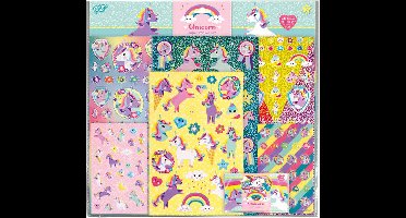 Totum Unicorn stickers super sticker set XL 8 vellen - incl. luxe stickers met eenhoorn thema 38 x 36 cm - inclusief spelletjes - creatief speelgoed meisjes en jongens vanaf 3 jaar