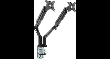 DESQ® Dubbele Monitorarm met Gasveer | 17/32 Inch | Arm lengte 62 cm | Bureauklem + Bladdoorvoer set | Zwart