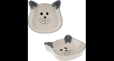 Keramische Voerbak met Kattengezicht - 250 ml, Ø 12 cm (Set van 2) kat katten poes poezen.