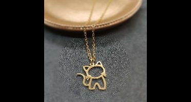 Gading® dames ketting met kat-RVS- goud-15mm-44cm