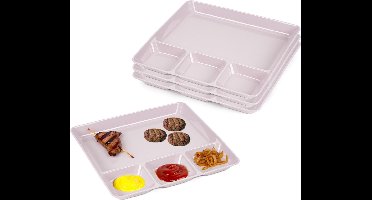 Plasticforte Gourmetborden - 8x stuks - roze - 4-vaks - kunststof - 26 x 24 cm