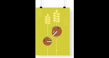 Artprint Vinken - Vogel illustratie in A3 formaat - Poster abstracte vinken in graanveld